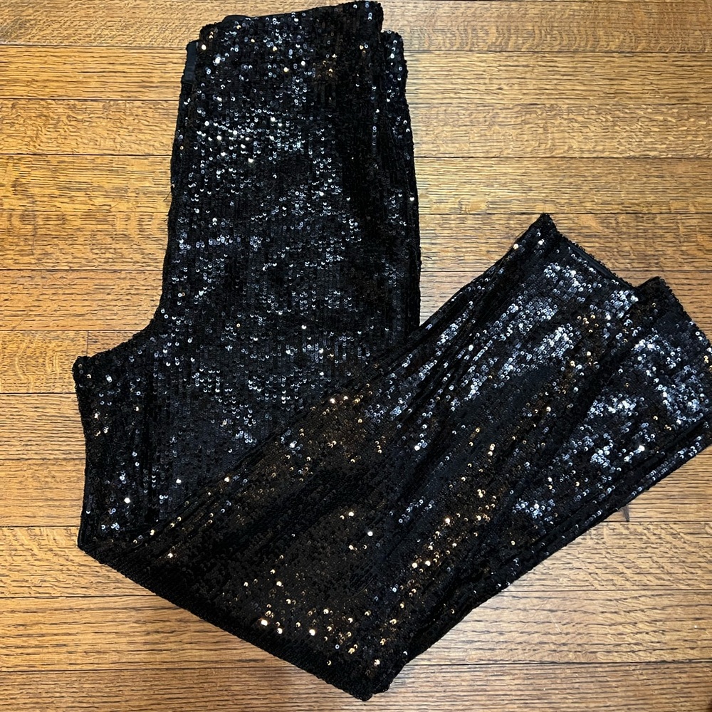 Express Black Sequin Ankle High Rise Pant Size M